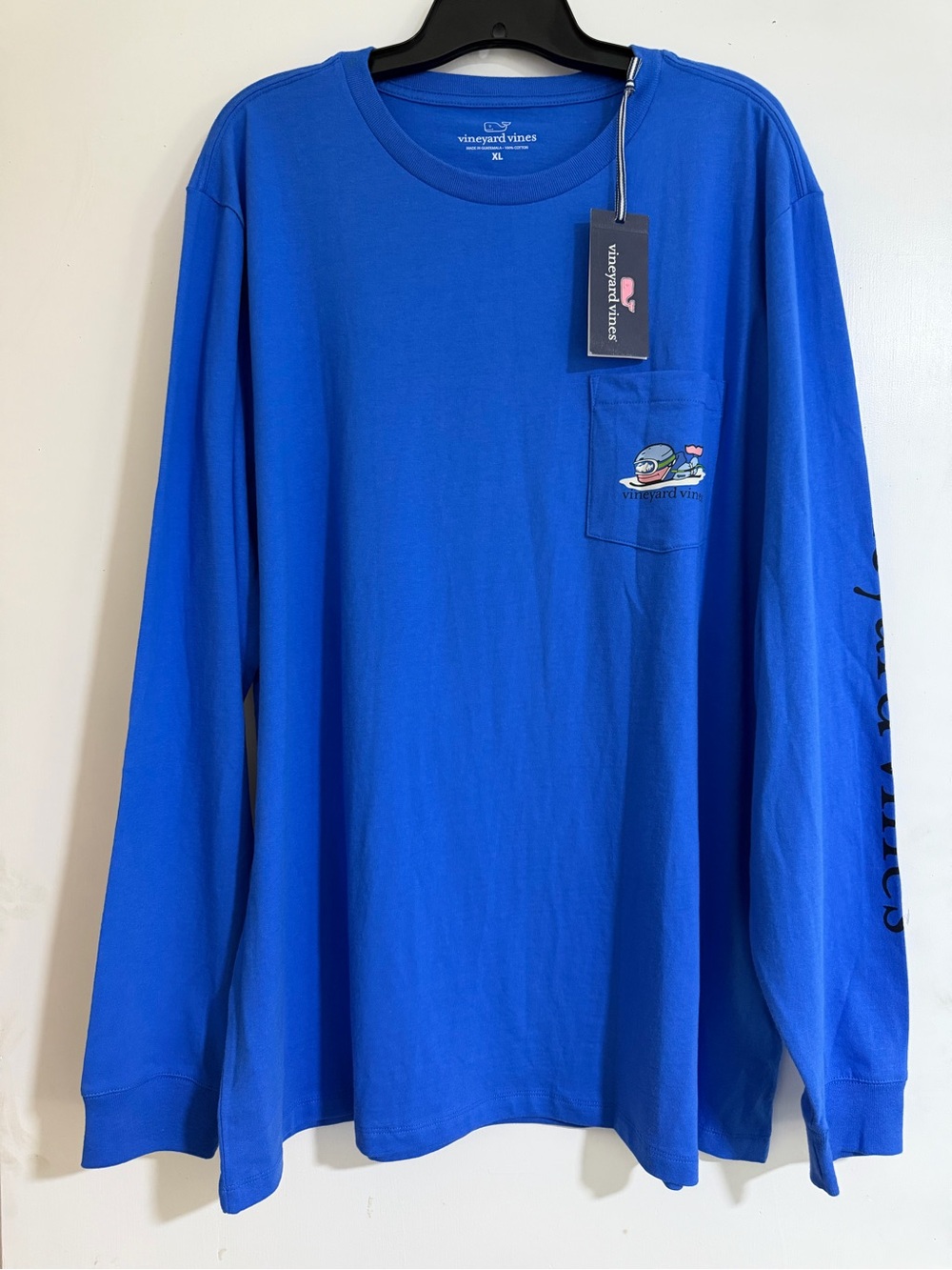 Vineyard Vines Men's Long-Sleeve Pocket Tee in Royal Blue with Whale Graphic